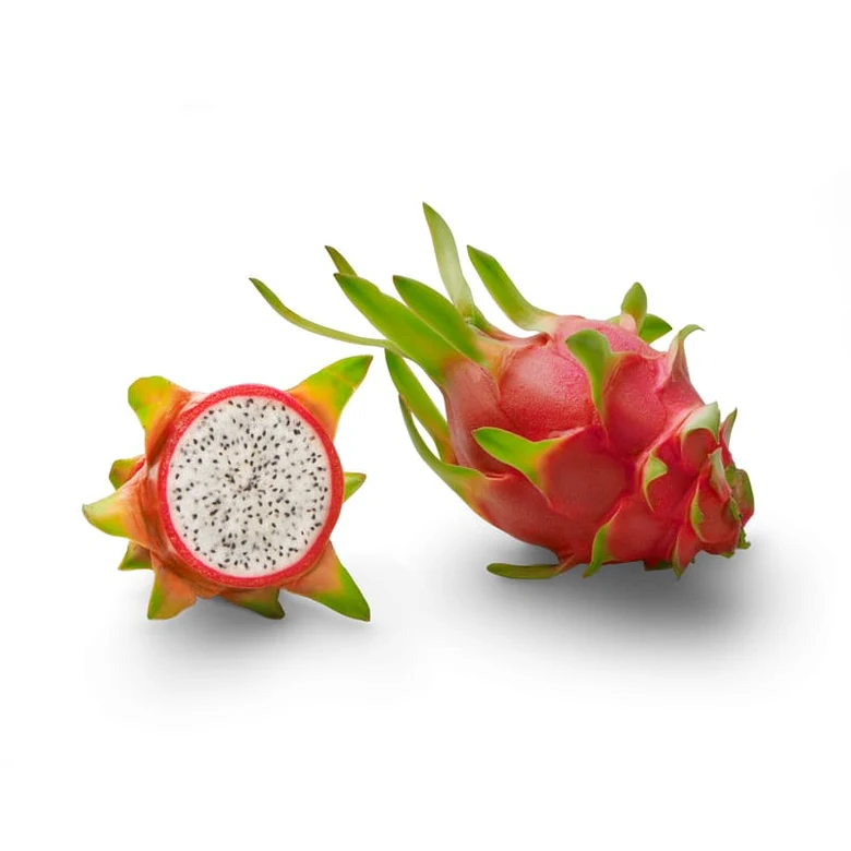 Červená pitahaya s bílým dužinou a černými semínky