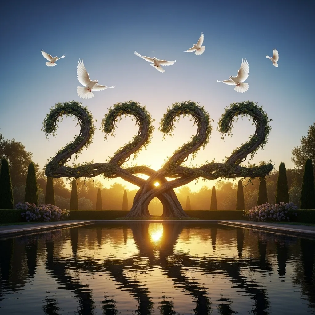 Číslo 2222 z tvrdého dřeva s holubími letícími nad ním