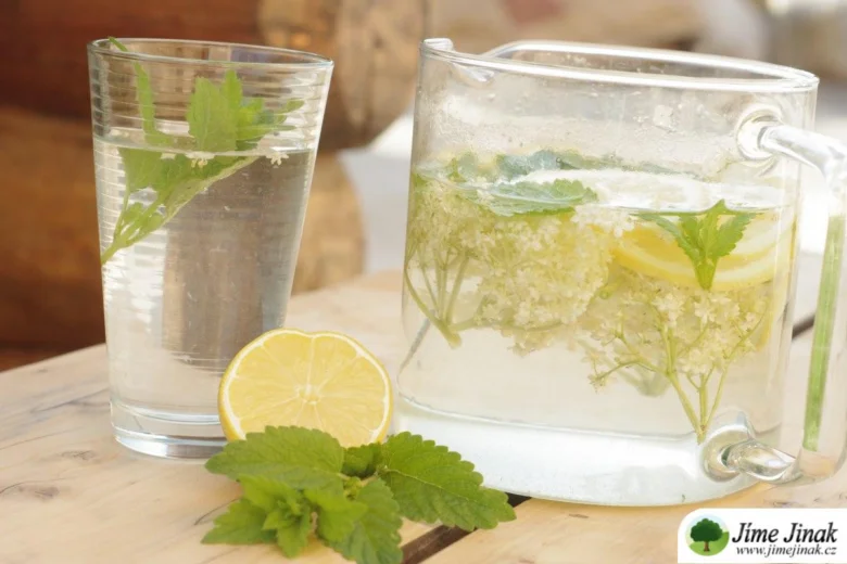 Bezová limonáda s mátou a citronem v sklenici