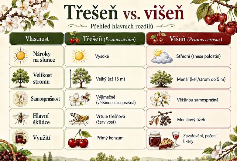Porovnání vlastností třešně a višně pro pěstování stromů