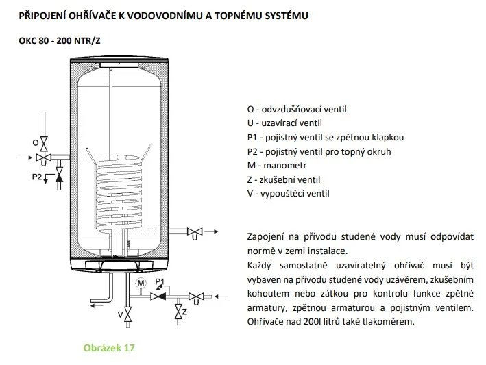 Schéma zapojení bojleru k vodovodnímu a topnému systému