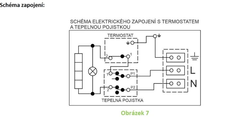 Schéma zapojení bojleru s termostatem a tepelnou pojistkou