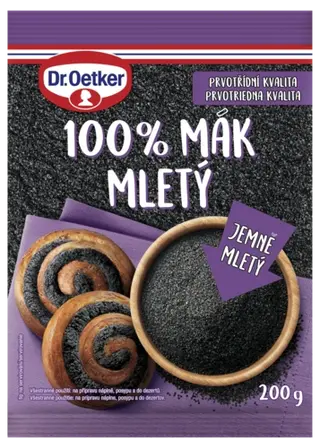 Balení mletého máku Dr. Oetker, 200 g, s obrázkem koláčů
