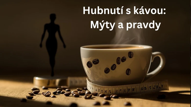 Černá silueta ženy u šálku kávy s páskou na měření.