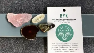 Čtyři kameny vedle karty s popisem znamení Býk.