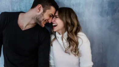 Happy couple laughing together