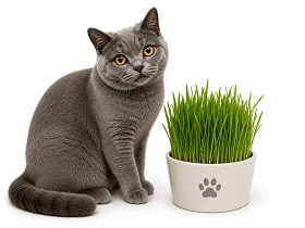 Cat and cat grass pot