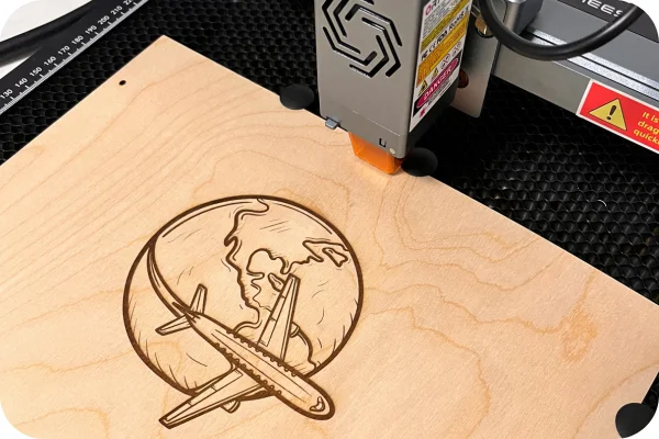 Laser gravírování letadla s globusem na dřevě pro vzpomínky