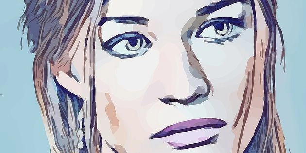 Umělecká ilustrace ženské tváře s vážným výrazem.