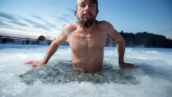 Man ice bathing