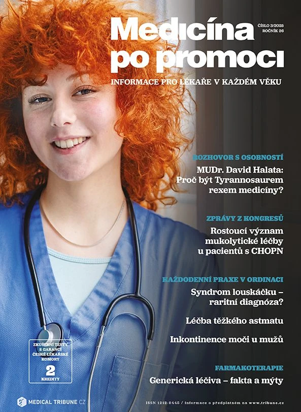 Portrét lékařky s fonendoskopem v modrém oblečení.