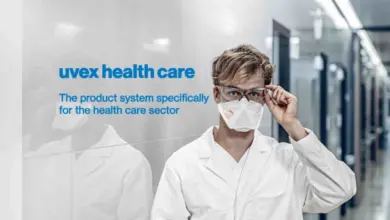 Healthcare worker wearing safety glasses and mask