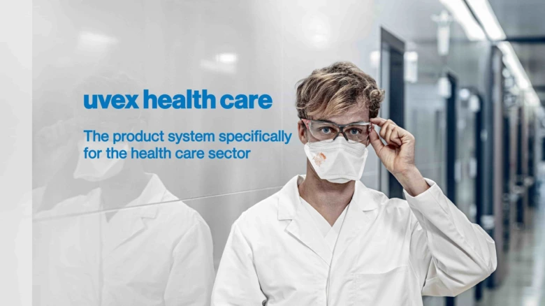 Healthcare worker wearing safety glasses and mask