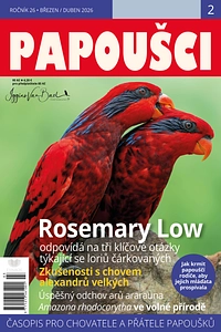 Dva papoušci kakadu havraního na obálce časopisu o ptácích.